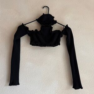 ARE YOU AM I Black Cold Shoulder Crop Top